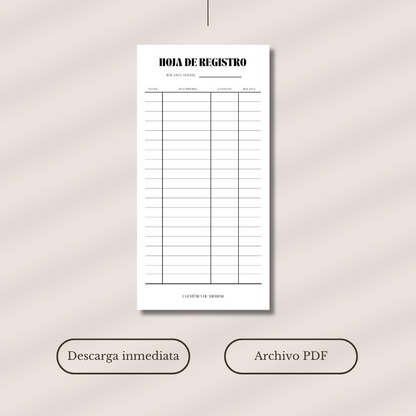 Hoja de REGISTRO MINIMALISTA
